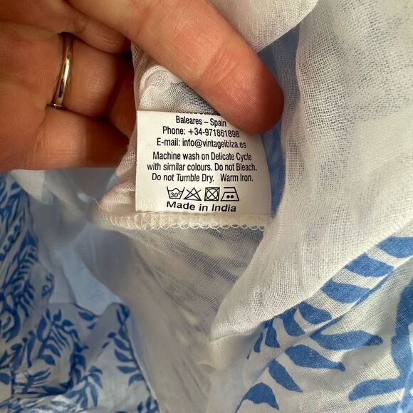 Vintage Ibiza Women’s Lightweight Cotton Blue and White Bobbin Off the Shoulder - Picture 9 of 12